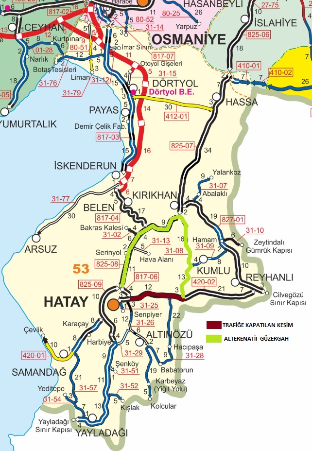 Antakya-Reyhanlı D-420 Karayolu Trafiğe Kapatıldı